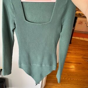 Teal Ribbed Long Sleeve Bodysuit